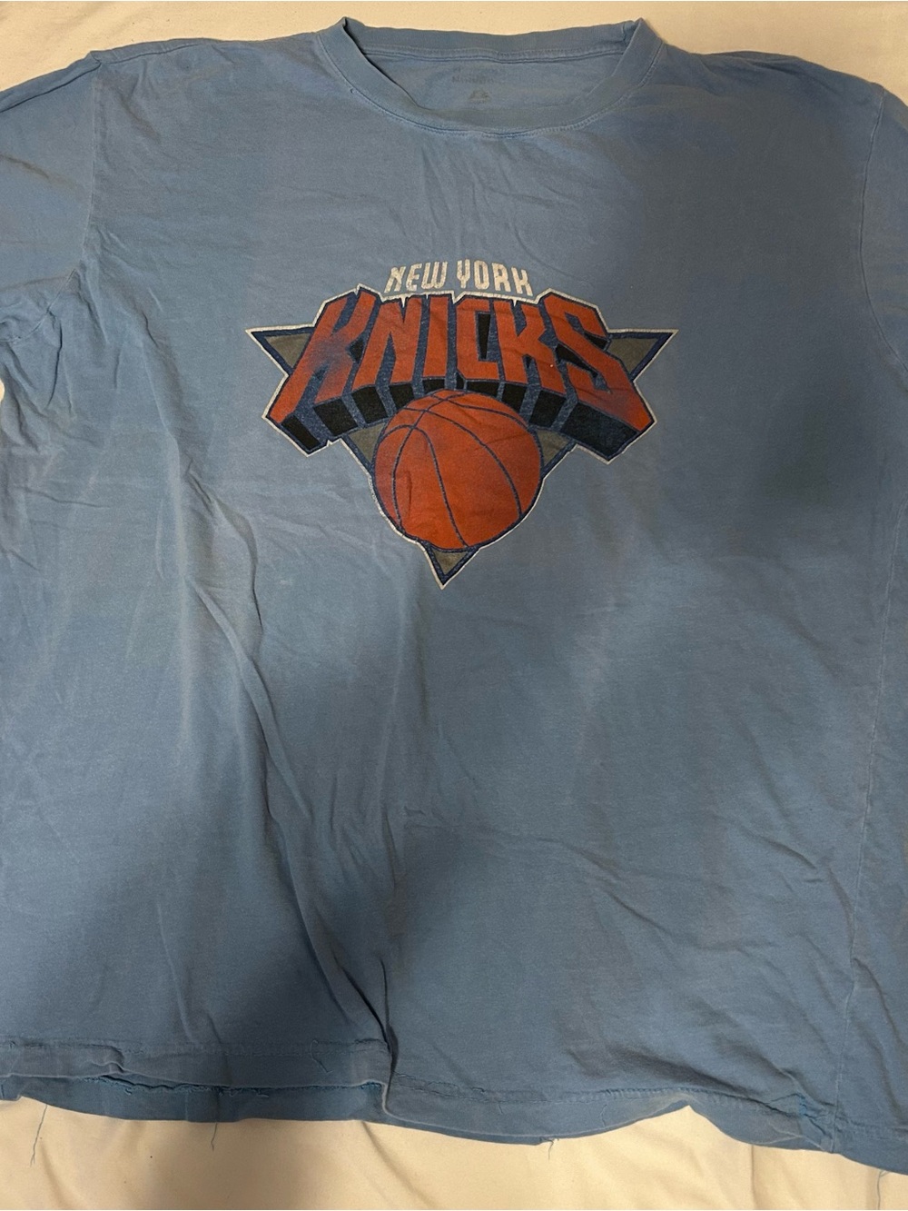 New York Knicks Graphic Tee - Light Blue with Orange Logo